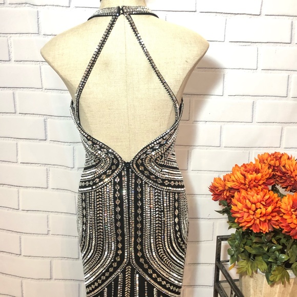 MON CHERI Ellie Wilde Halter neck glass beads formal mermaid long gown - Picture 8 of 14